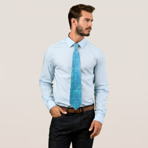 Modern Architectural Blueprint Graphic Blue Neck Tie