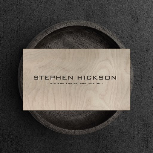 Customizable MODERN &amp; ARCHITECTURAL CARVED TEXT on GRAY WOOD Business Card