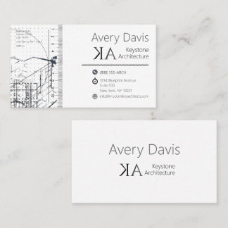 Modern Architectural Engineer Blueprint Sketch Business Card