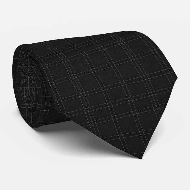 Modern Architectural Micro Grid Black Neck Tie (Rolled)