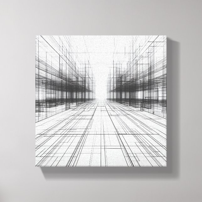 Modern Architectural Wireframe Art - Abstract 3D  Canvas Print (Front)