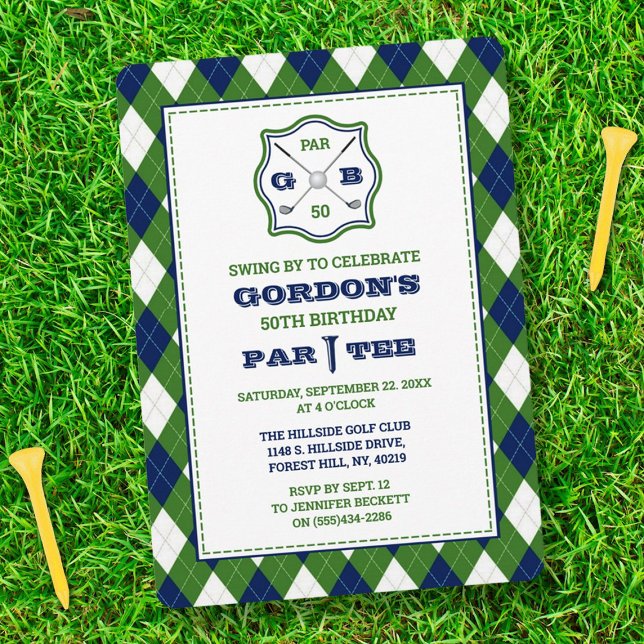 Modern Argyle Pattern Golf Any Age Birthday Invitation (Creator Uploaded)