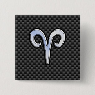 Modern Aries Sign on Charcoal Carbon Fiber Print Button