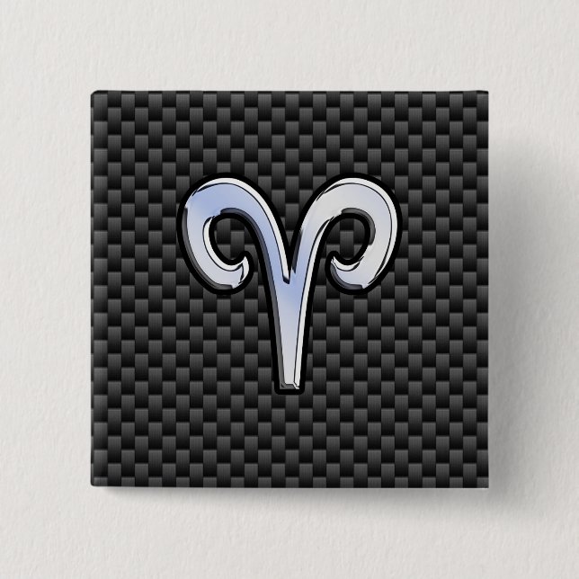 Modern Aries Sign on Charcoal Carbon Fiber Print Button (Front)