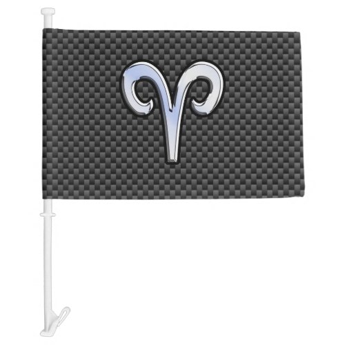 Modern Aries Sign on Charcoal Carbon Fiber Print Car Flag