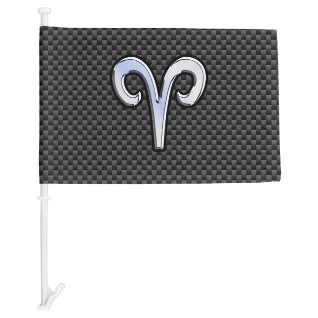 Modern Aries Sign on Charcoal Carbon Fiber Print Car Flag (Front)