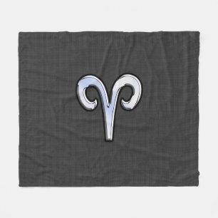Modern Aries Sign on Charcoal Carbon Fiber Print Fleece Blanket