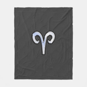 Modern Aries Sign on Charcoal Carbon Fiber Print Fleece Blanket