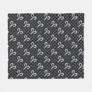Modern Aries Sign on Charcoal Carbon Fiber Print Fleece Blanket