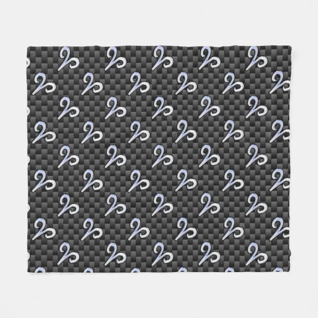 Modern Aries Sign on Charcoal Carbon Fiber Print Fleece Blanket (Front (Horizontal))