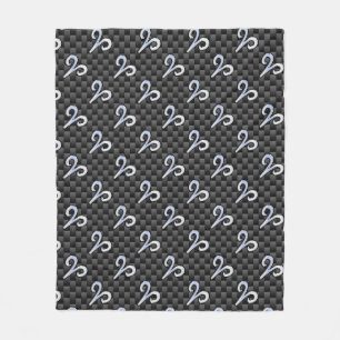 Modern Aries Sign on Charcoal Carbon Fiber Print Fleece Blanket