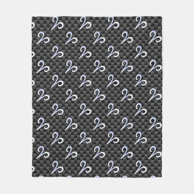 Modern Aries Sign on Charcoal Carbon Fiber Print Fleece Blanket (Front)