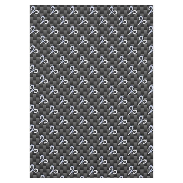 Modern Aries Sign on Charcoal Carbon Fiber Print Tablecloth (Front)