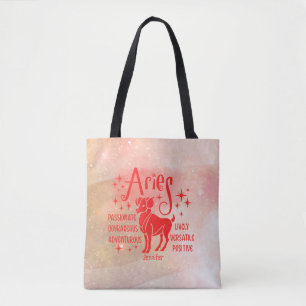 Modern Aries Zodiac Horoscope Personalized Tote Bag