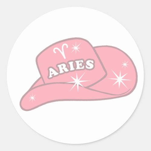 Modern Aries Zodiac Pink Cowgirl Hat  Classic Round Sticker