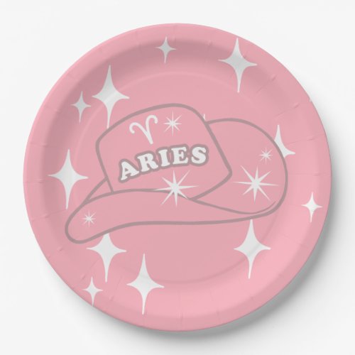 Modern Aries Zodiac Pink Cowgirl Hat Party  Paper Plates