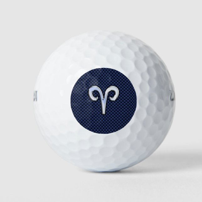Modern Aries Zodiac Sign Blue Carbon Fiber Decor Golf Balls (Front)