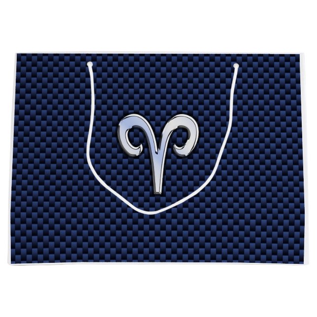 Modern Aries Zodiac Sign Blue Carbon Fiber Decor Large Gift Bag (Front)
