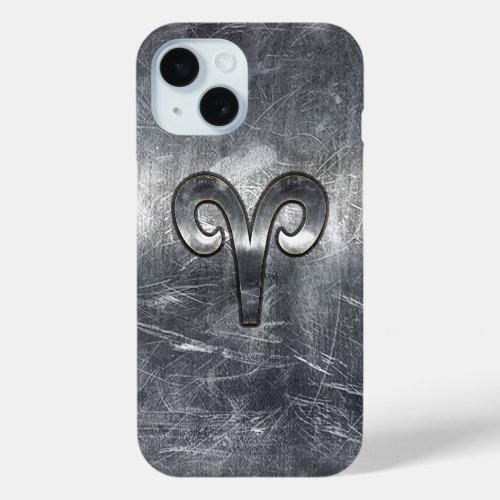 Modern Aries Zodiac Sign Grunge Distressed Style iPhone 15 Case