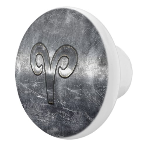 Modern Aries Zodiac Sign Grunge Distressed Style Ceramic Knob