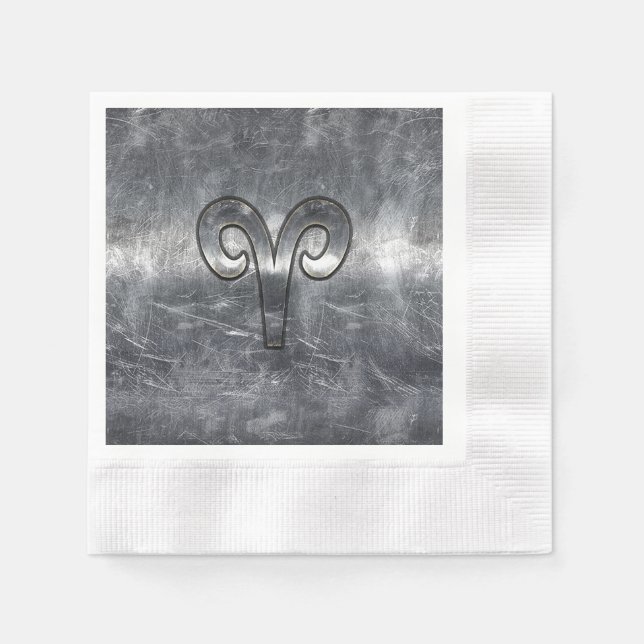 Modern Aries Zodiac Sign Grunge Distressed Style Paper Napkins (Front)