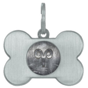 Modern Aries Zodiac Sign Grunge Distressed Style Pet Tag