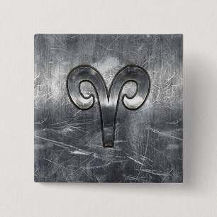 Modern Aries Zodiac Sign Grunge Distressed Style Pinback Button