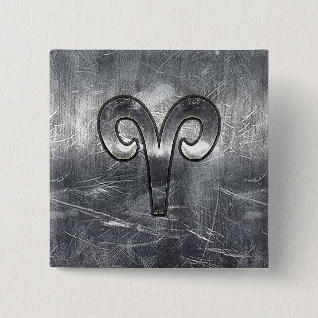 Modern Aries Zodiac Sign Grunge Distressed Style Pinback Button (Front)