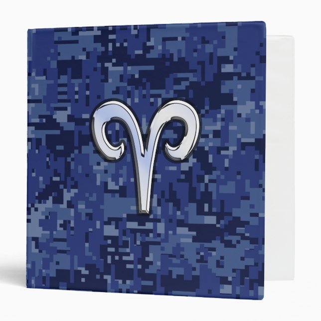 Modern Aries Zodiac Symbol Navy Blue Digital Camo Binder (Front/Inside)