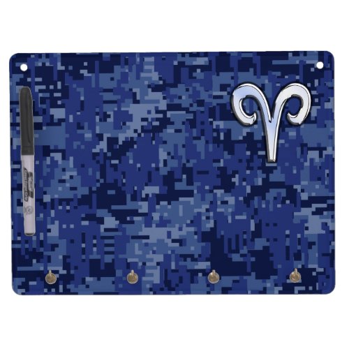Modern Aries Zodiac Symbol Navy Blue Digital Camo Dry Erase Board With Keychain Holder