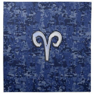 Modern Aries Zodiac Symbol Navy Blue Digital Camo Napkin