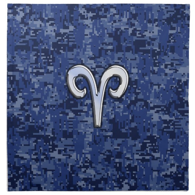 Modern Aries Zodiac Symbol Navy Blue Digital Camo Napkin (Front)