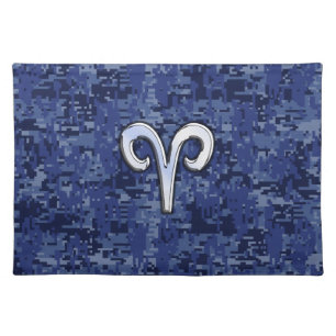 Modern Aries Zodiac Symbol Navy Blue Digital Camo Placemat