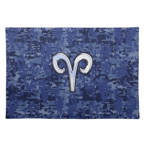 Modern Aries Zodiac Symbol Navy Blue Digital Camo Placemat