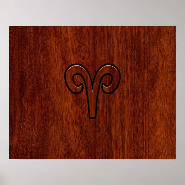 Modern Aries Zodiac Symbol on Mahogany like print (Front)