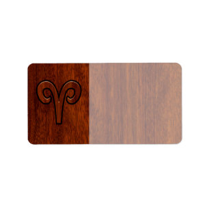 Modern Aries Zodiac Symbol on Mahogany like print Label