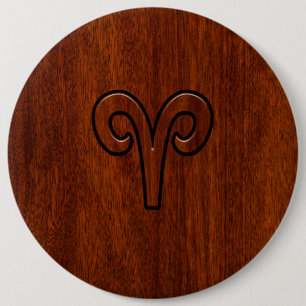 Modern Aries Zodiac Symbol on Mahogany like print Pinback Button
