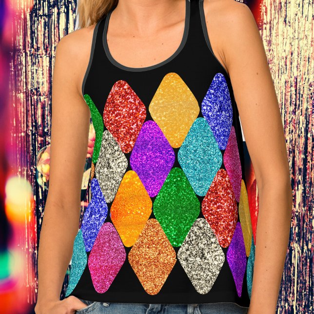 Modern Arlequin Pattern Sparkly Mardi Gras Tank Top (at Mardi Gras Party )