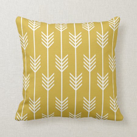 Modern Arrow Fletching Pattern Mustard Yellow Throw Pillow