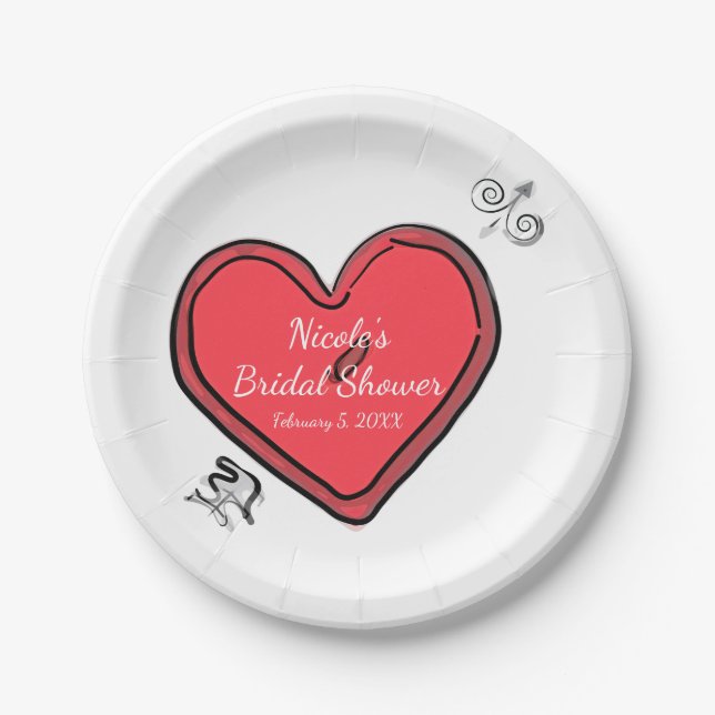 Modern Arrow & Heart Valentines Chic Custom Party Paper Plates (Front)