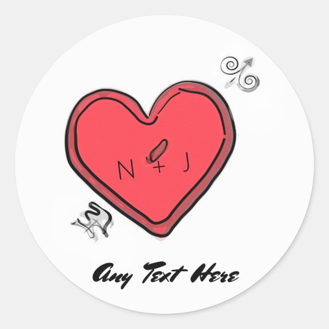 Modern Arrow & Heart Valentines Party Favor Classic Round Sticker (Front)