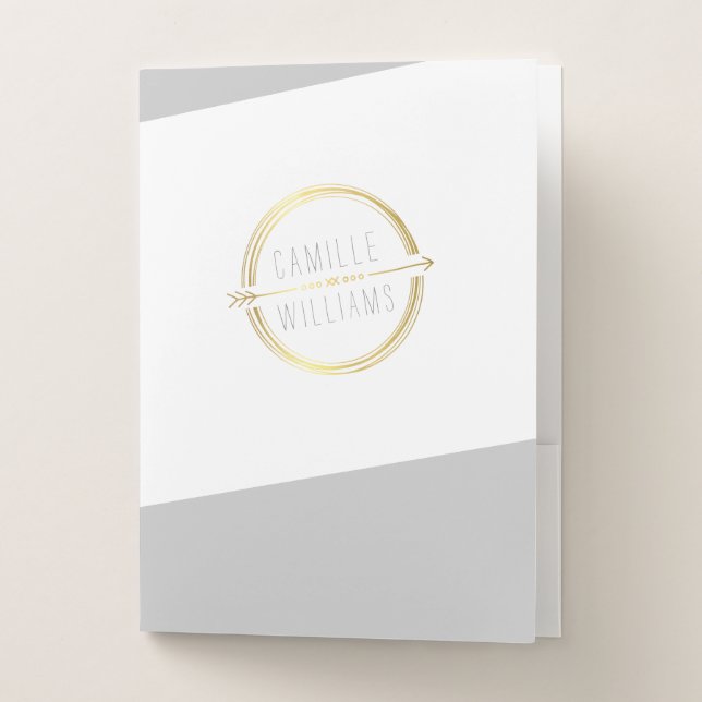 MODERN ARROW LOGO faux gold foil rustic hand drawn Pocket Folder (Front)