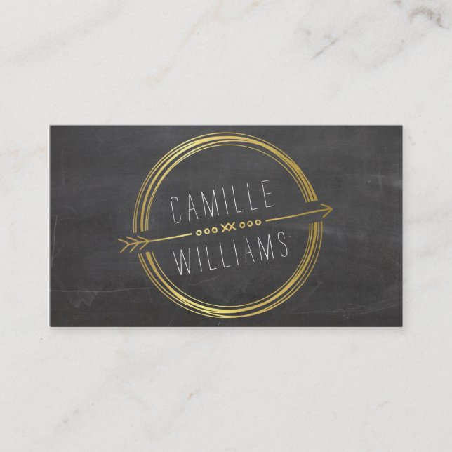 MODERN ARROW LOGO gold foil rustic hand drawn Business Card (Front)