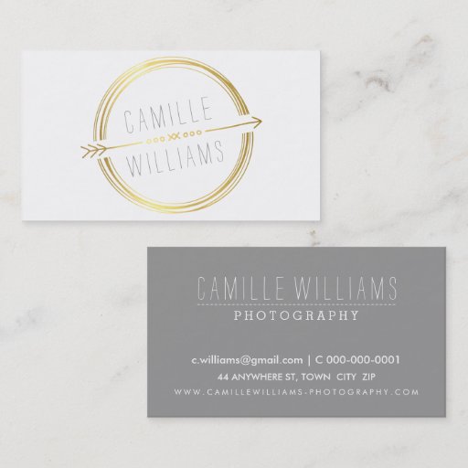 Customizable MODERN ARROW LOGO gold foil rustic hand drawn Business Cards
