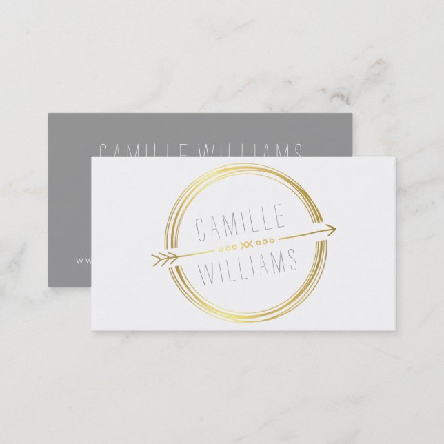MODERN ARROW LOGO gold foil rustic hand drawn Business Card (Front/Back)