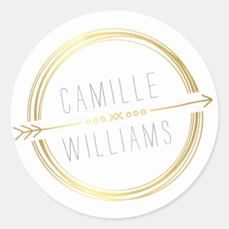MODERN ARROW LOGO gold foil rustic hand drawn Classic Round Sticker