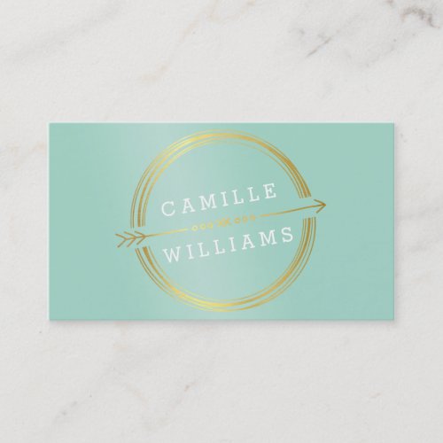 MODERN ARROW LOGO gold foil rustic hand drawn mint Business Card