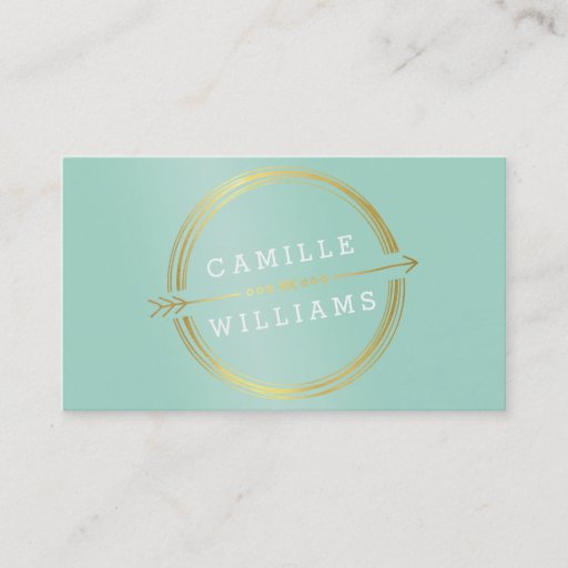 Customizable MODERN ARROW LOGO gold foil rustic hand drawn mint Business Card