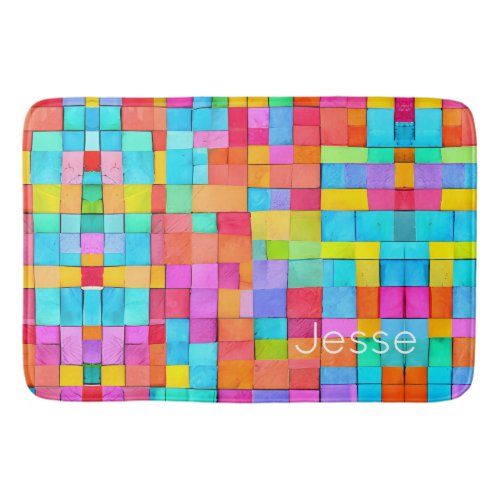 Modern Art Abstract Colorful Watercolors Name Fun Bath Mat