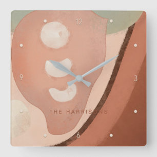 Modern Art Abstract Organic 60s Retro Family Name  Square Wall Clock